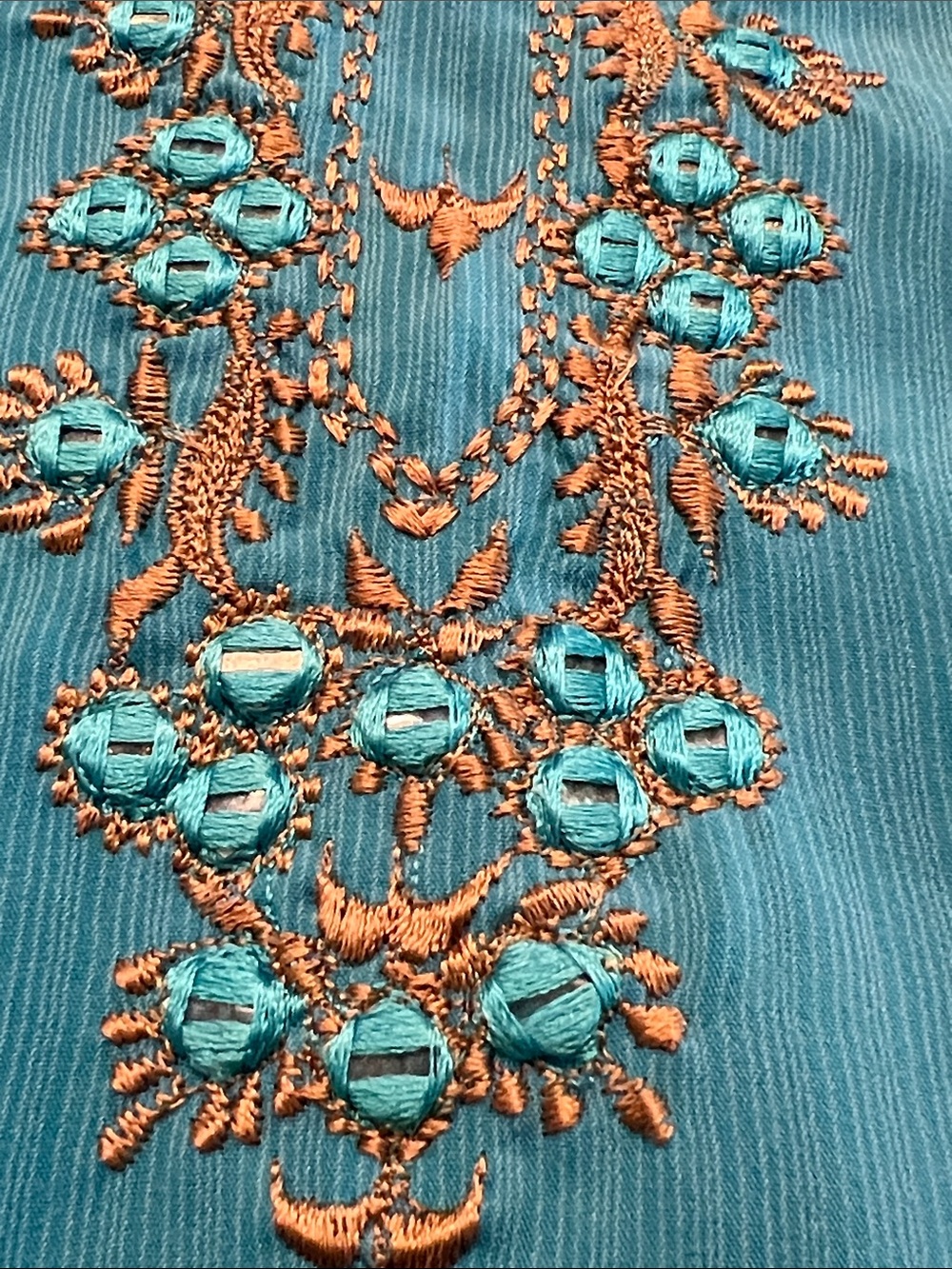 Embroidered Turquoise  Tunic Top with Gold Accents - Picture 6 of 14